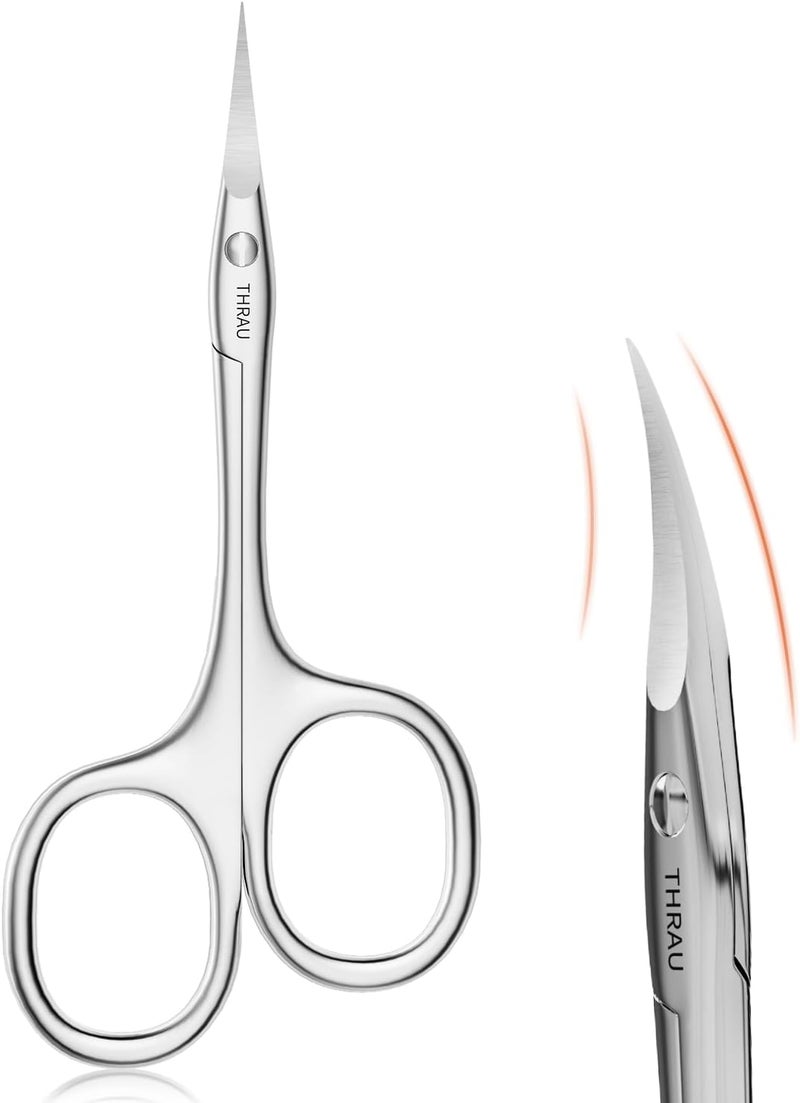 THRAU Left-Handed Cuticle Scissors – Surgical Grade Stainless Steel with Sharp Curved Tip for Cuticles, Nails, Eyebrows, Eyelashes, Nose Hair & Beard – Ideal for Manicure & Precise Grooming - Image 1